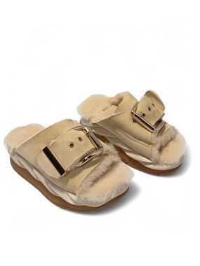 4CCCCEES Mellow Laze Sand, Shearling Slides